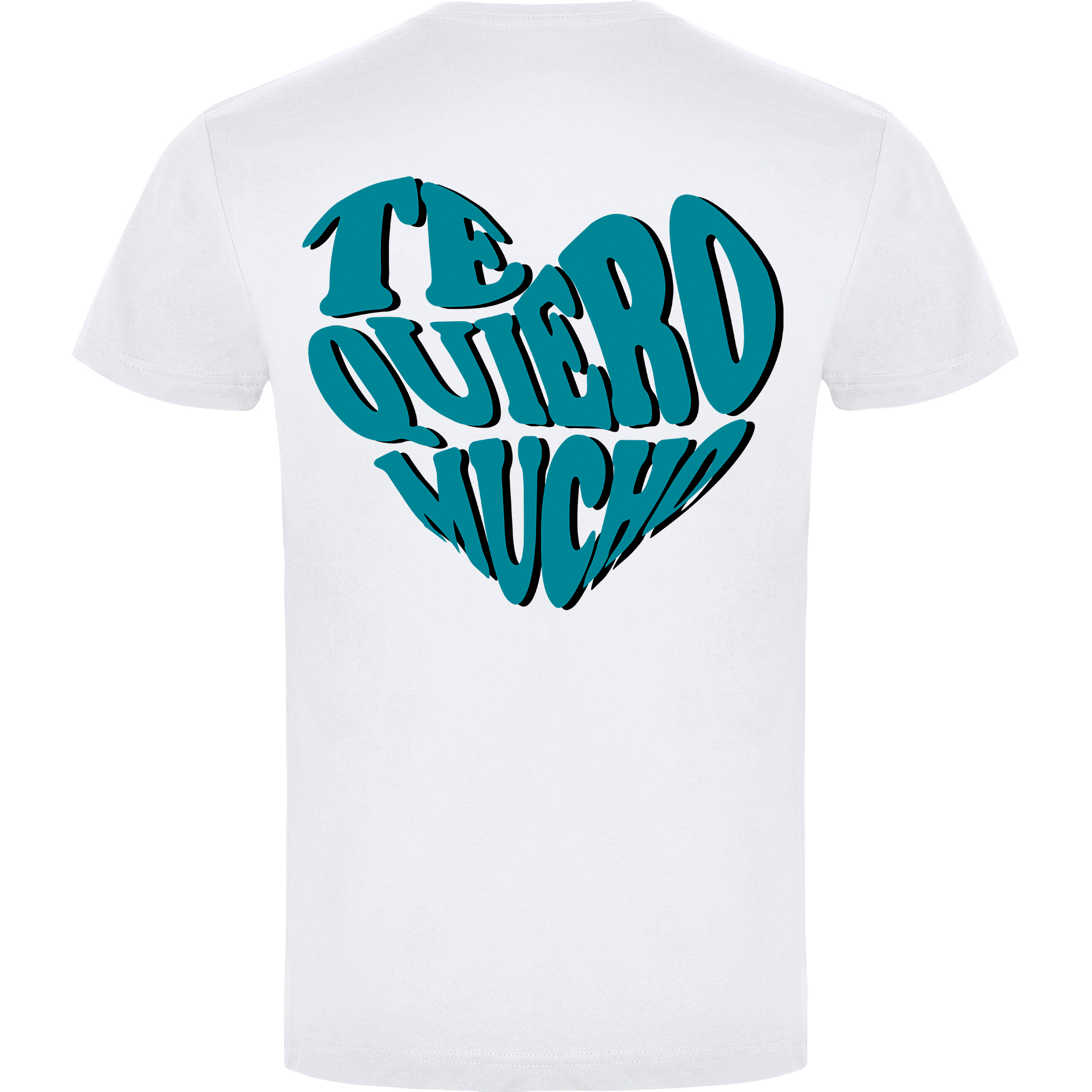 a white t - shirt with a blue heart and the words i love you