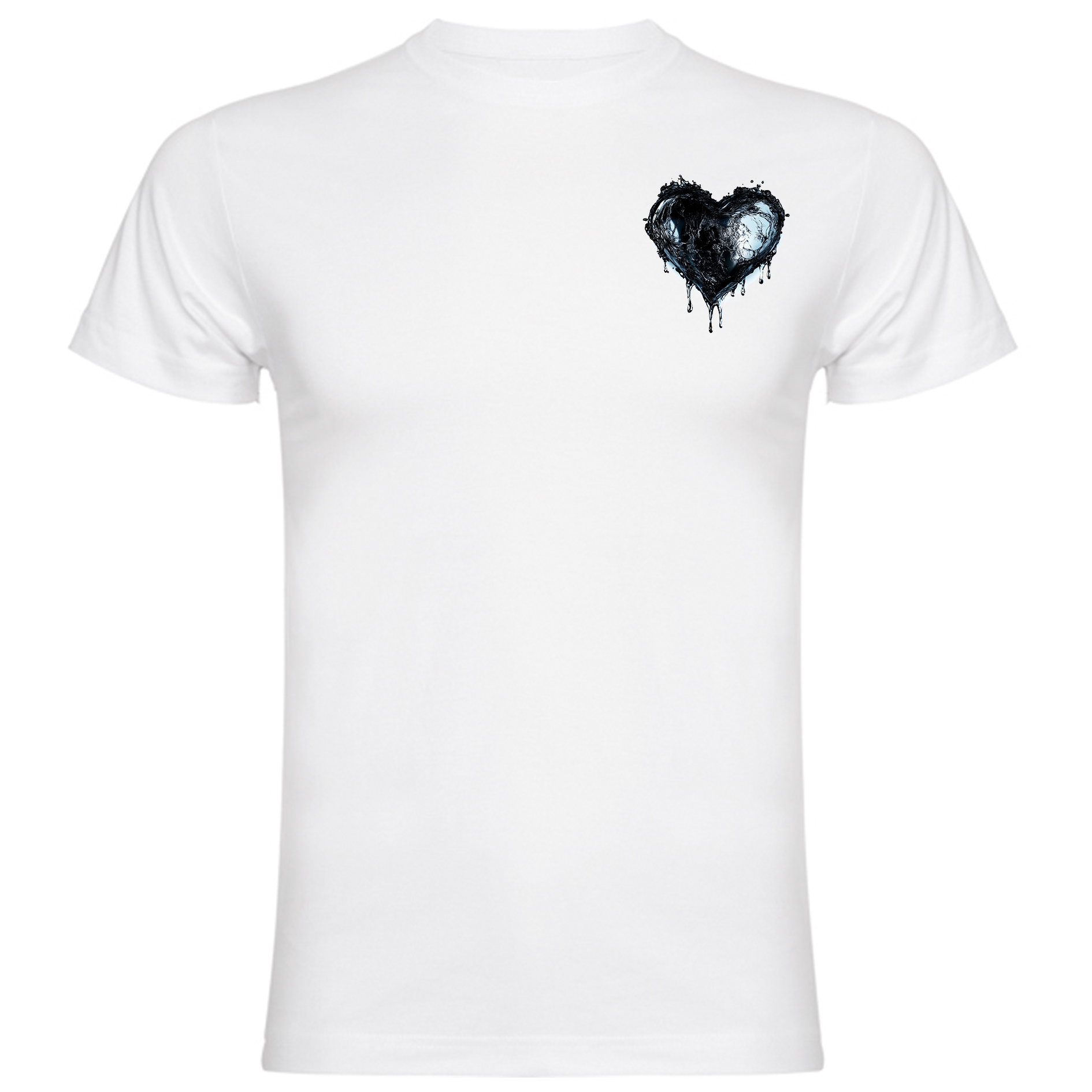 a white t - shirt with a black heart on it