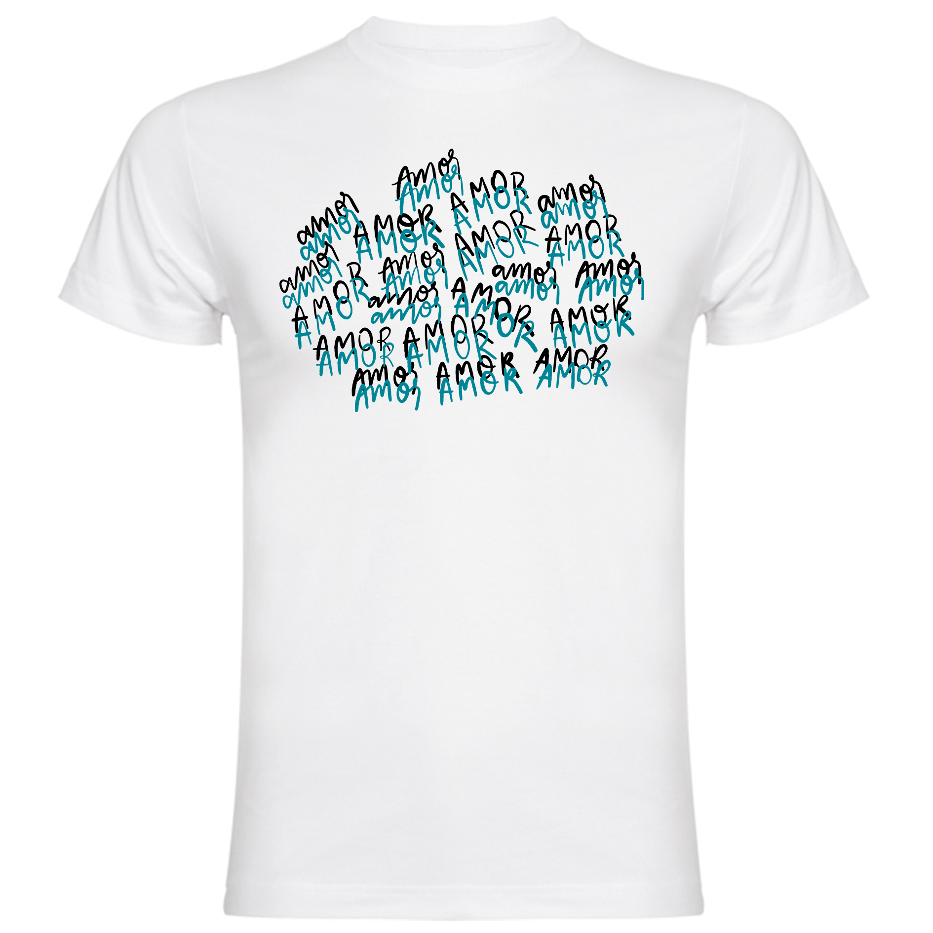 a white t - shirt with blue writing on it