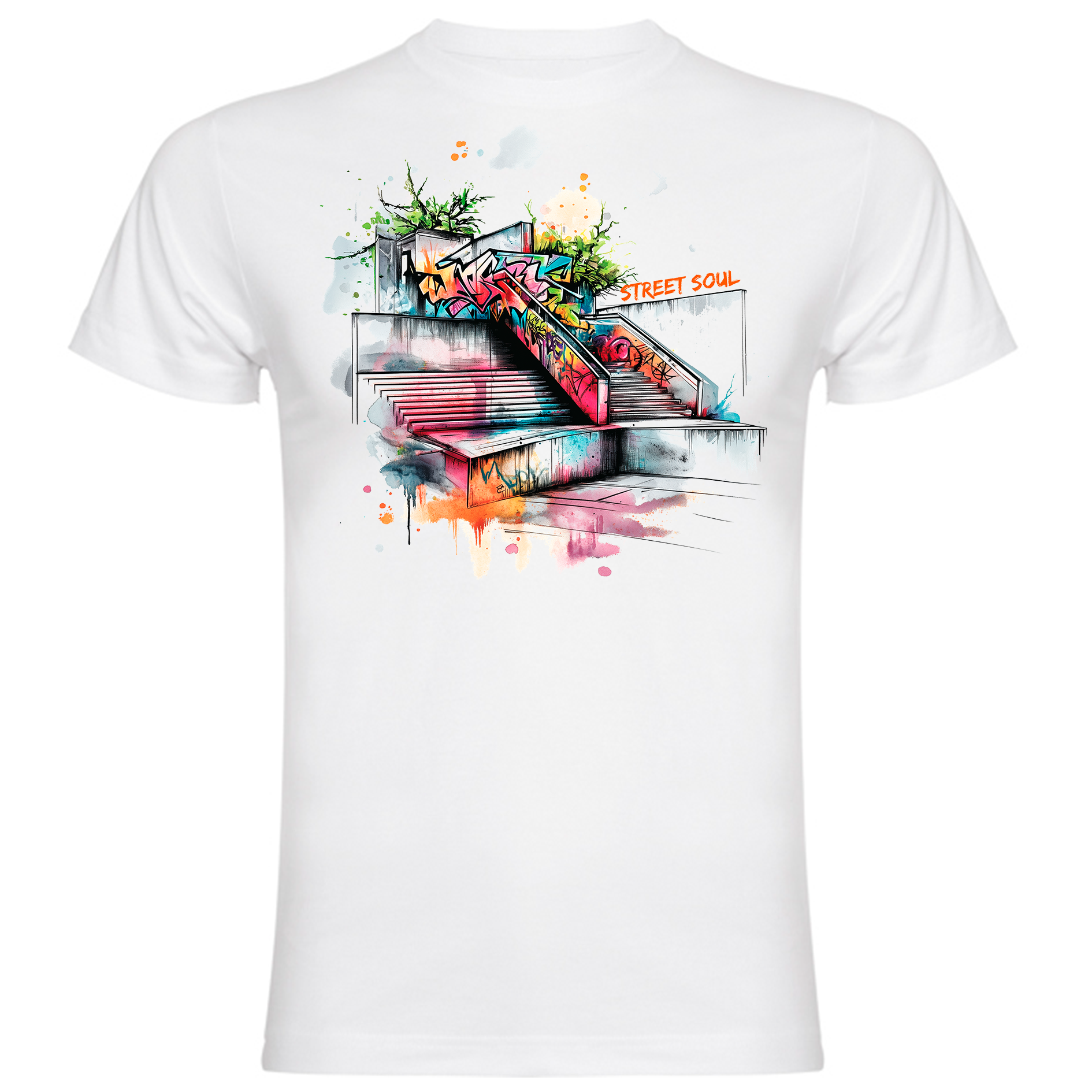 Camiseta con estampado gráfico "Escalera con graffiti"