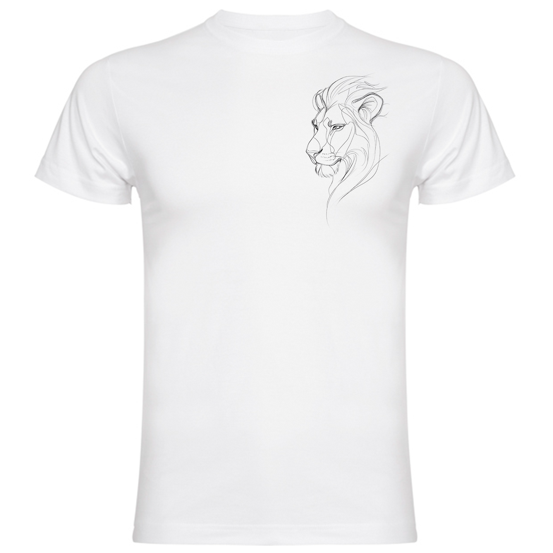 a white t - shirt with a drawing of a lion
