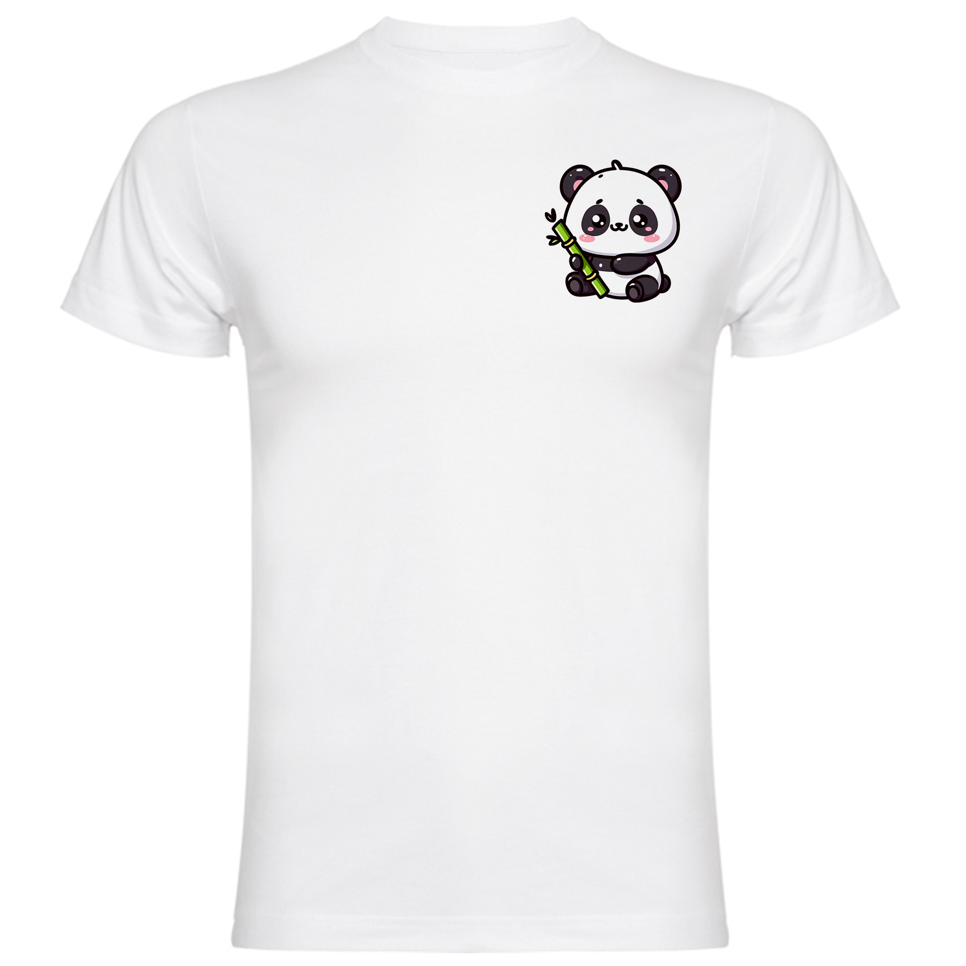 a white t - shirt with a panda holding a bamboo stick