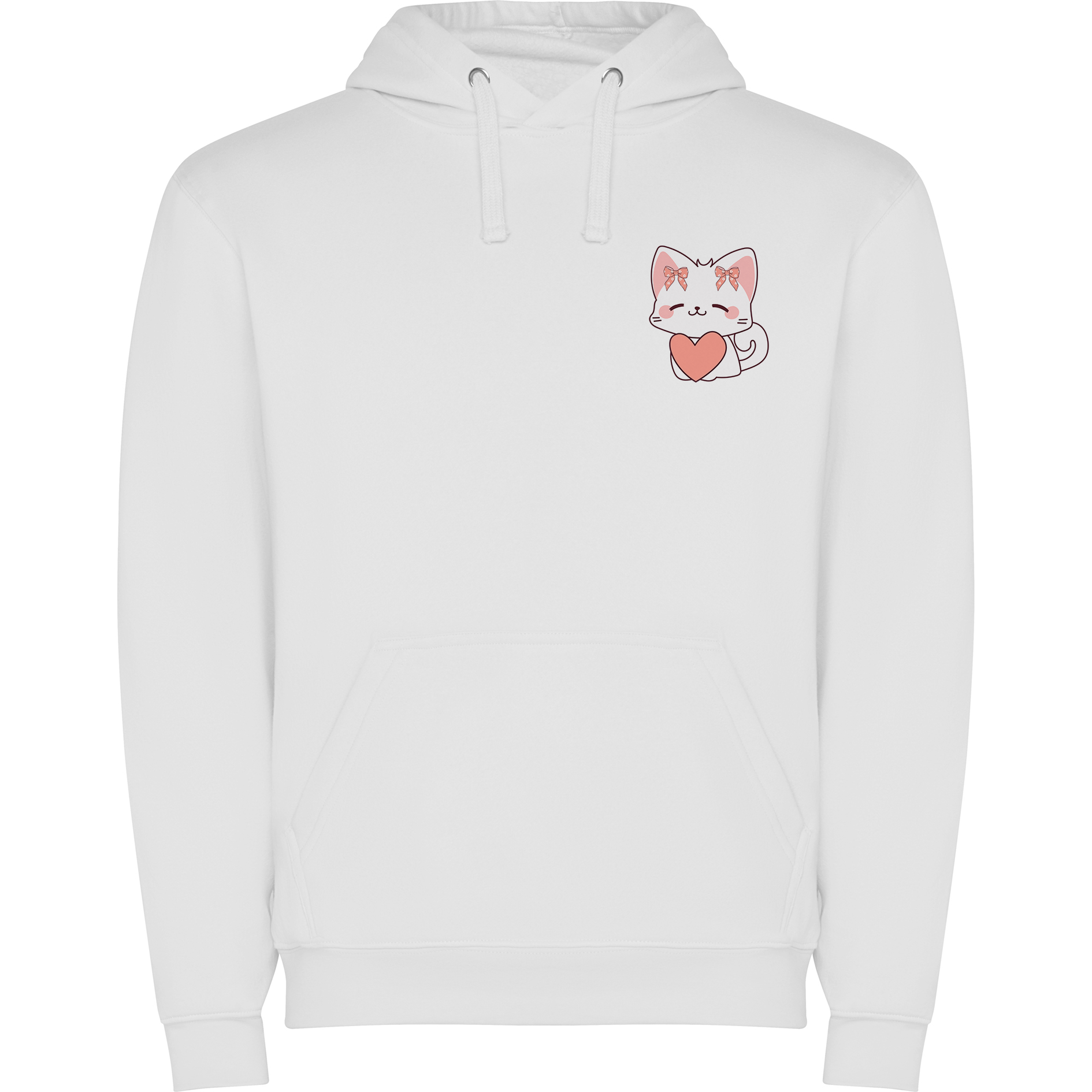 a white hoodie with a cat on it