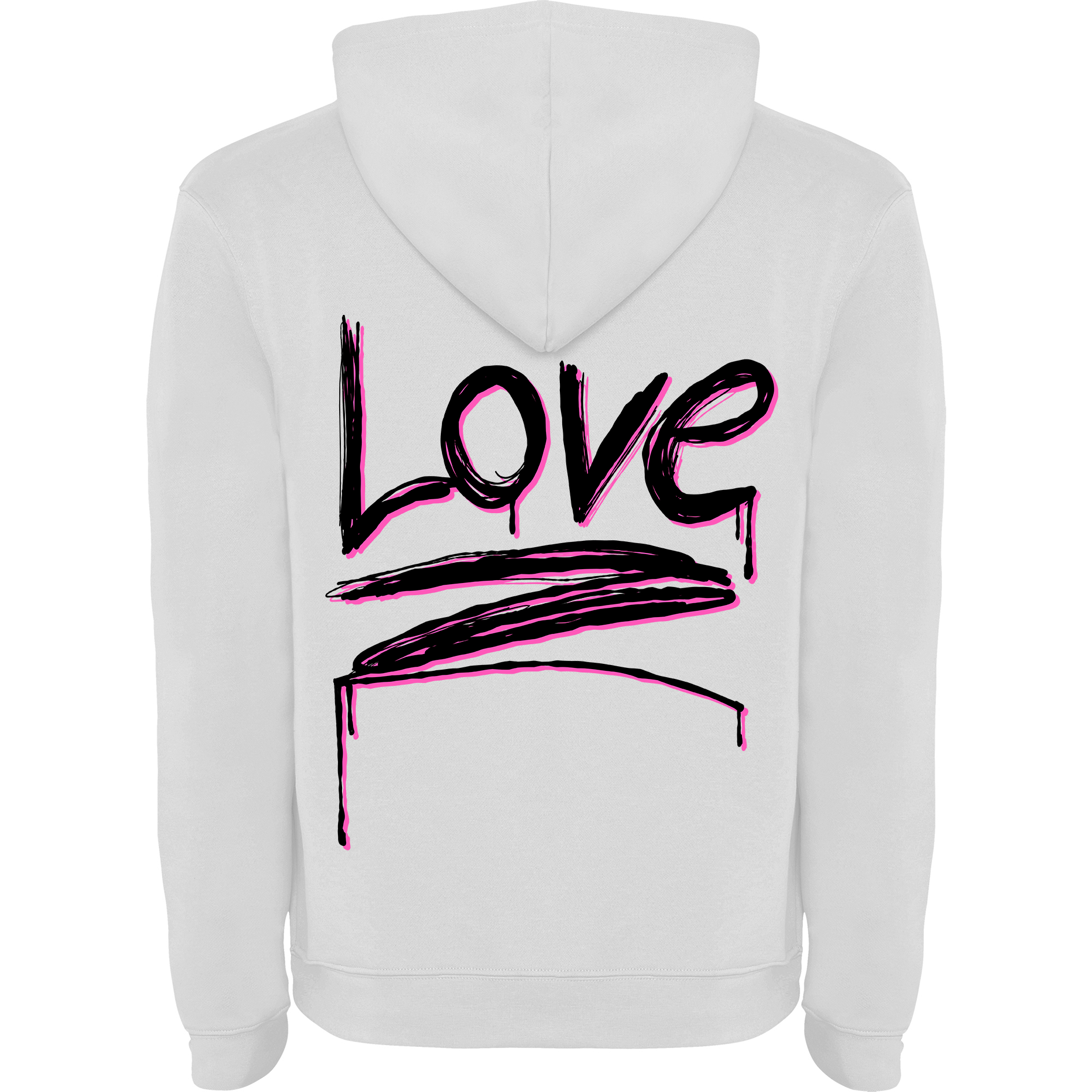 a white hoodie with the word love painted on it